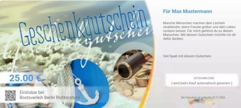 Bon cadeau Berlin Idea - Location de bateau Richtershorn 1